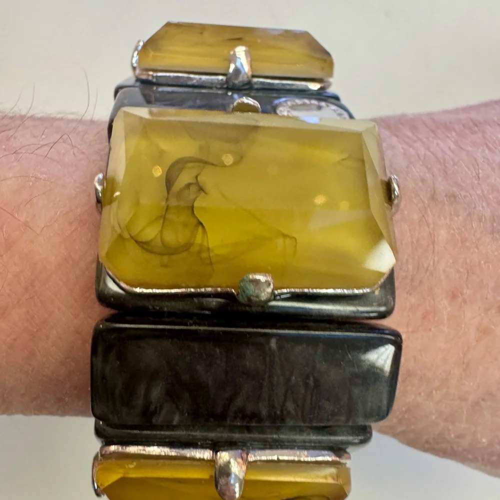 Marc Jacobs Vintage marbled, black & chartreuse rectangular acrylic stretchy
